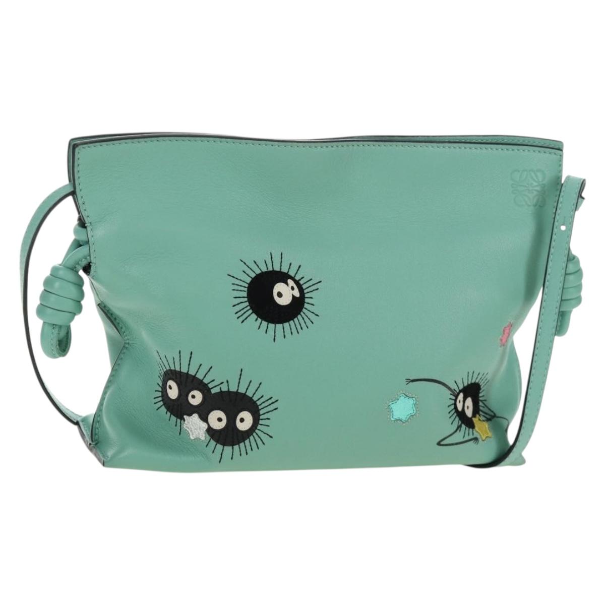 LOEWE × Ghibli Spirited Away Flamenco Clutch Mini Leather Green Auth 167395SM
