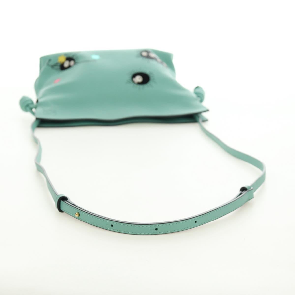 LOEWE × Ghibli Spirited Away Flamenco Clutch Mini Leather Green Auth 167395SM
