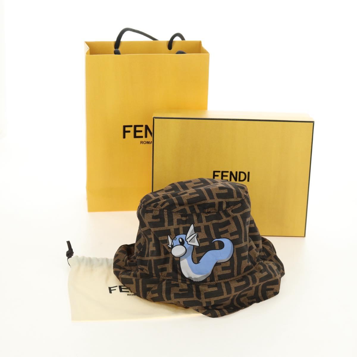FENDI x FRGMT x POKÉMON ZUCCA Canvas Bucket Hat Mini-Dragon Brown Auth 167411SM