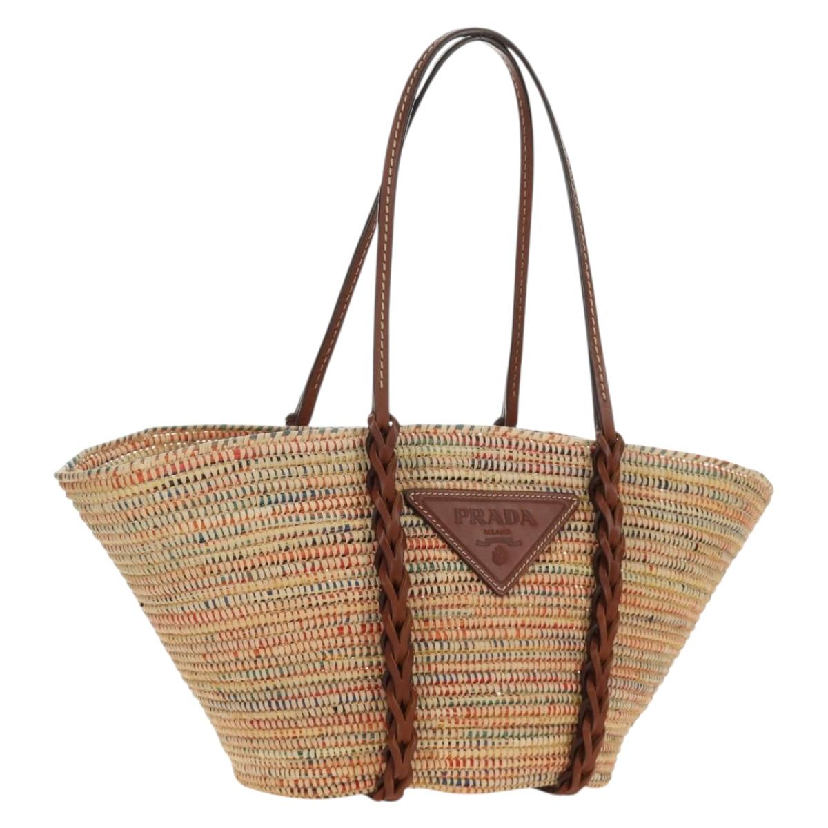 PRADA Tote Bag Raffia Beige Auth 167416SM