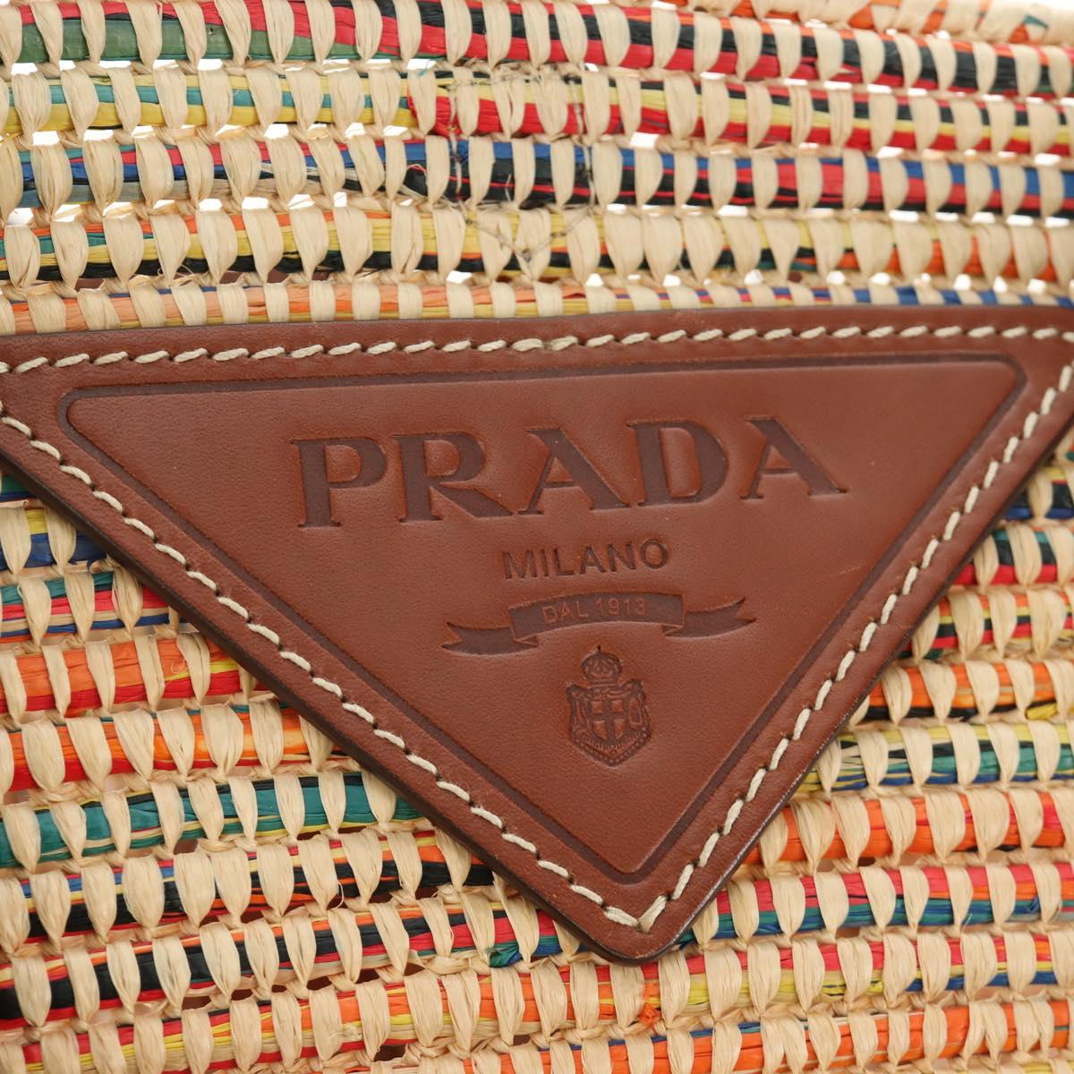 PRADA Tote Bag Raffia Beige Auth 167416SM