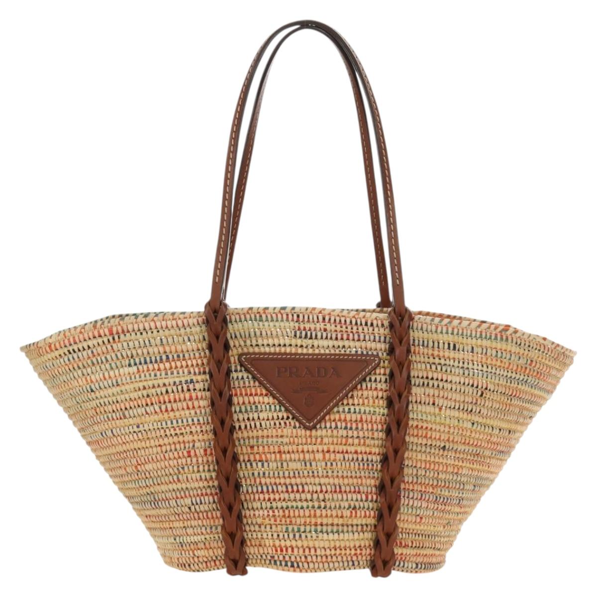 PRADA Tote Bag Raffia Beige Auth 167416SM
