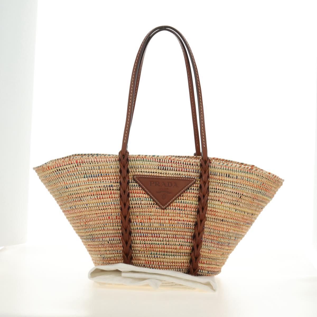 PRADA Tote Bag Raffia Beige Auth 167416SM
