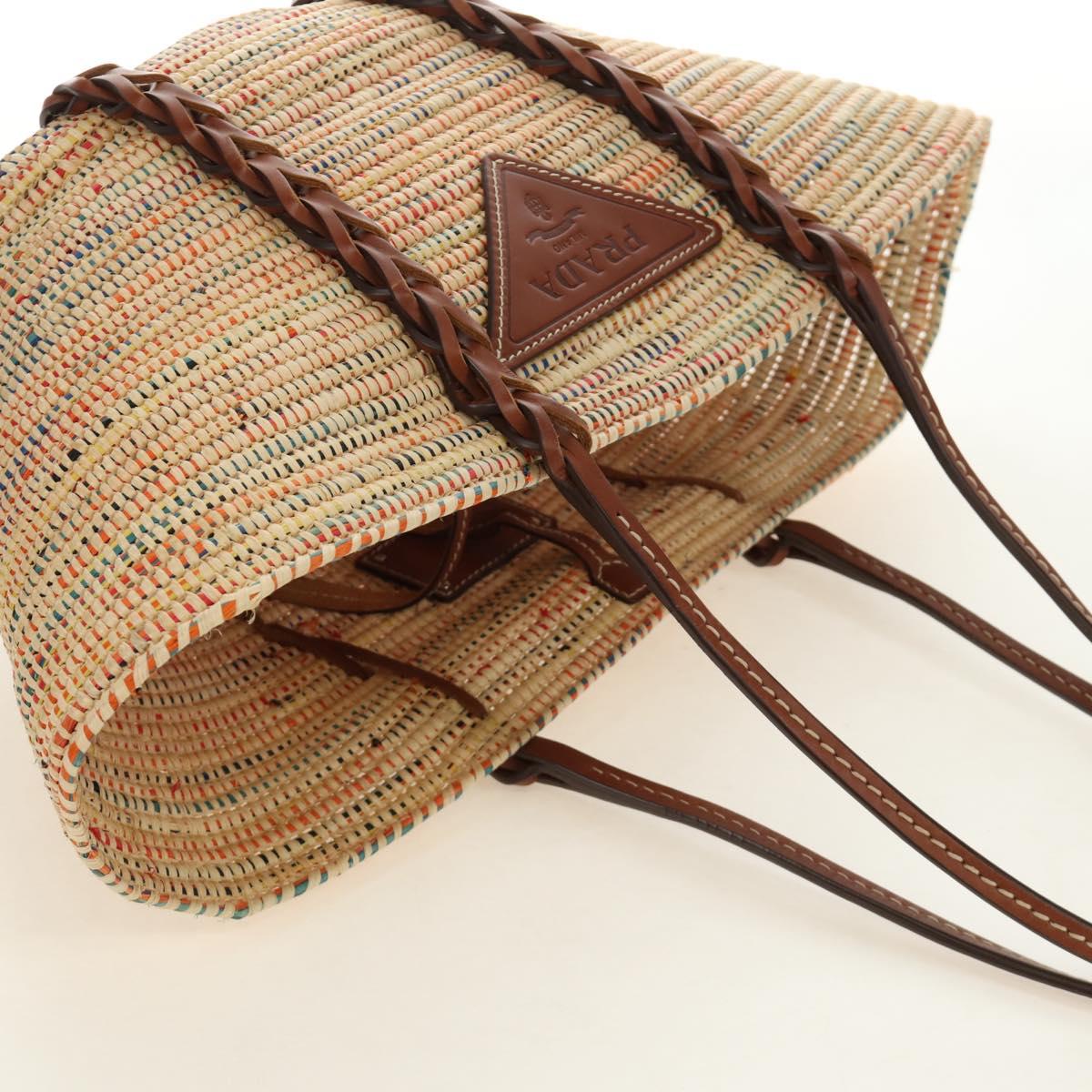 PRADA Tote Bag Raffia Beige Auth 167416SM
