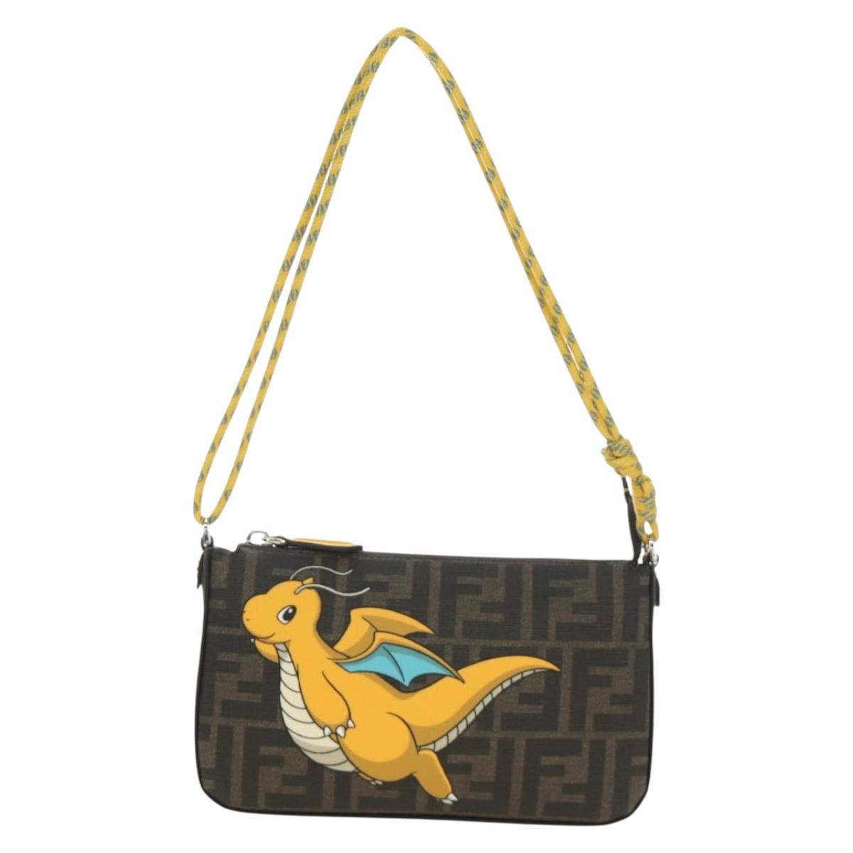 FENDI Dragonite Zucca Canvas FRGMT POKÉMON Bag Black Silver Brown Auth 167417SM