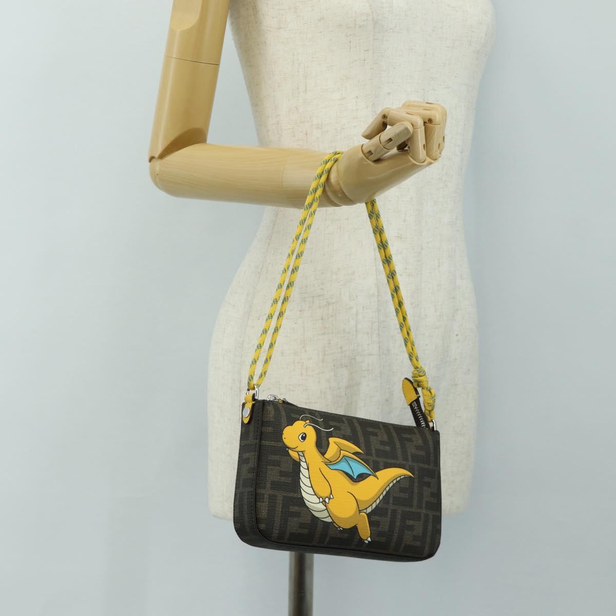 FENDI Dragonite Zucca Canvas FRGMT POKÉMON Bag Black Silver Brown Auth 167417SM
