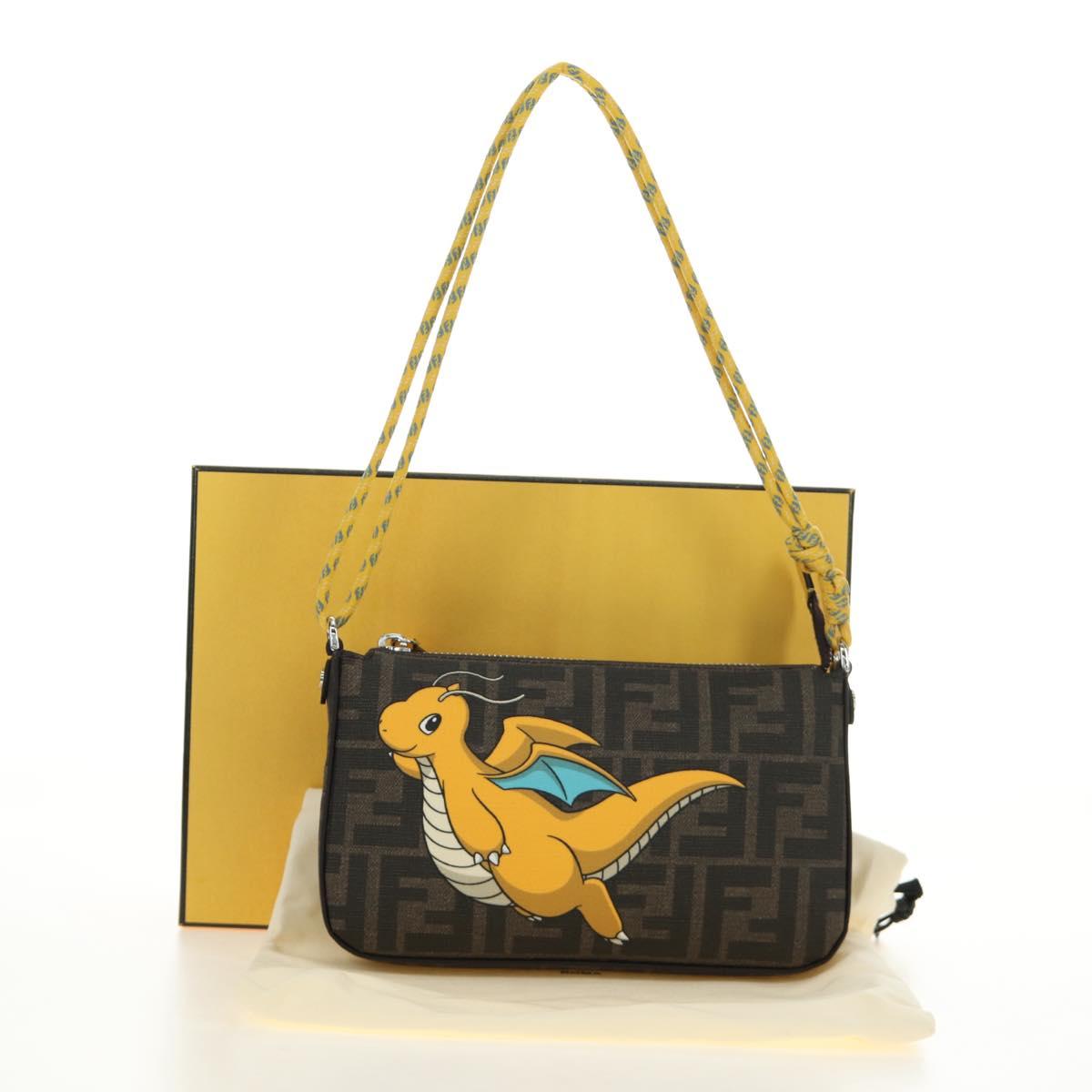 FENDI Dragonite Zucca Canvas FRGMT POKÉMON Bag Black Silver Brown Auth 167417SM