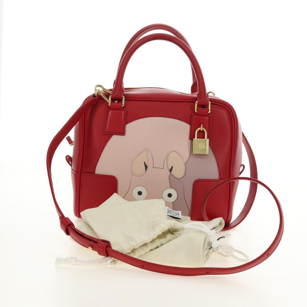 LOEWE × Studio Ghibli Amazona 19 Baby Mouse Hand Bag Leather Red Auth 167438SM