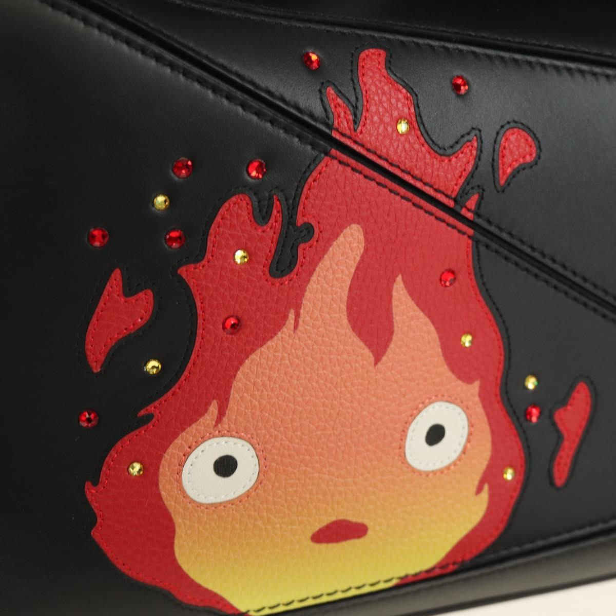 LOEWE × Studio Ghibli Puzzle Bag Calcifer Hand Bag Leather Black Auth 167439SM