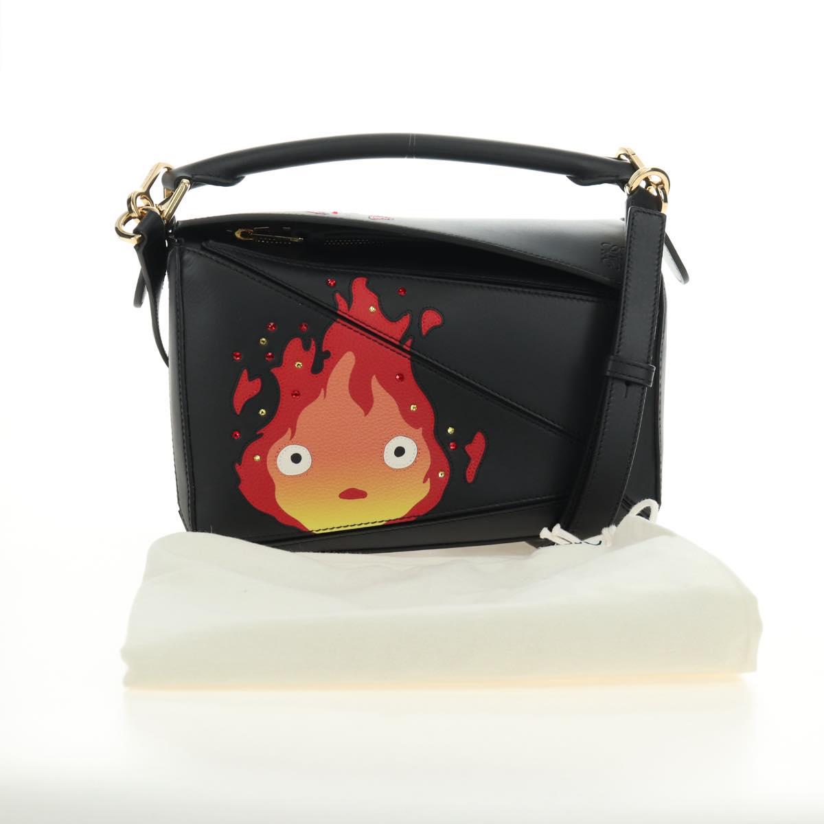 LOEWE × Studio Ghibli Puzzle Bag Calcifer Hand Bag Leather Black Auth 167439SM