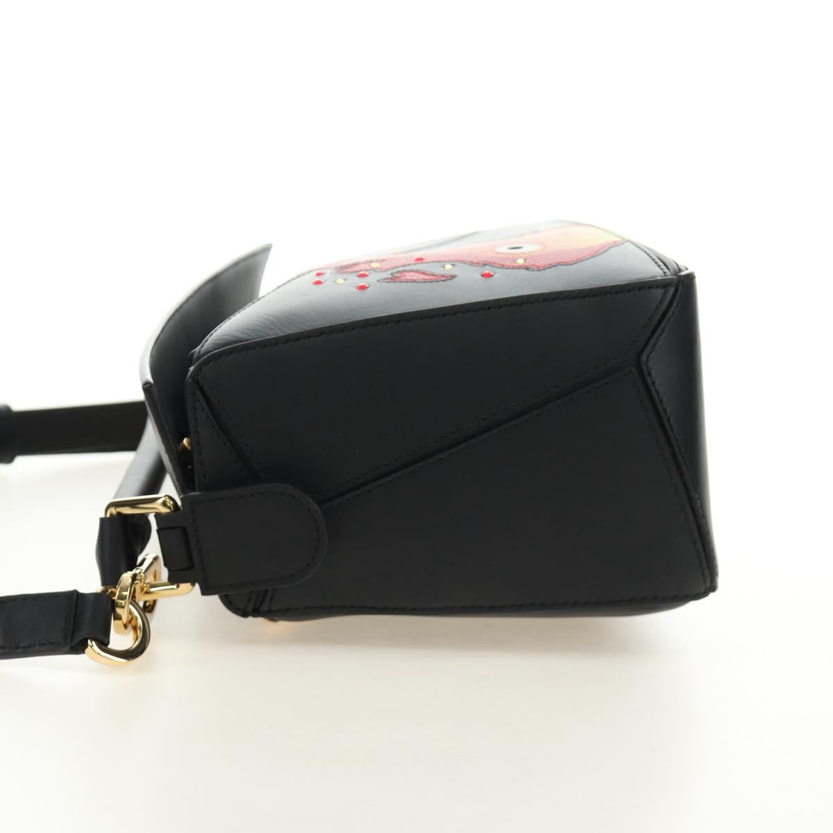 LOEWE × Studio Ghibli Puzzle Bag Calcifer Hand Bag Leather Black Auth 167439SM