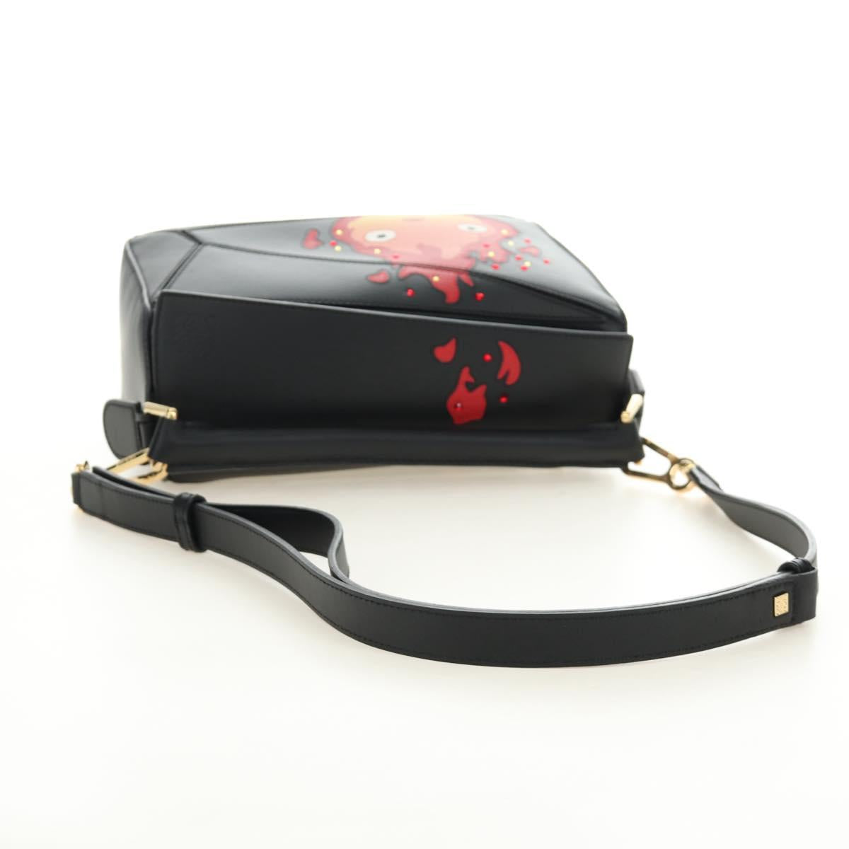 LOEWE × Studio Ghibli Puzzle Bag Calcifer Hand Bag Leather Black Auth 167439SM