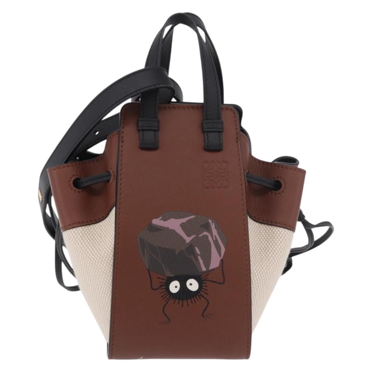 LOEWE × Ghibli Mini Hammock Soot Sprites Hand Bag Leather Brown Auth 167441SM