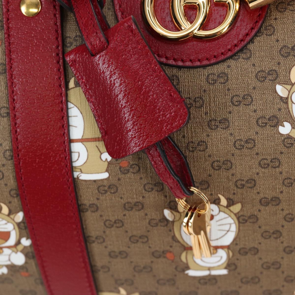 GUCCI x Doraemon Micro GG Boston Bag PVC Leather Beige 647815 Auth 167459SM