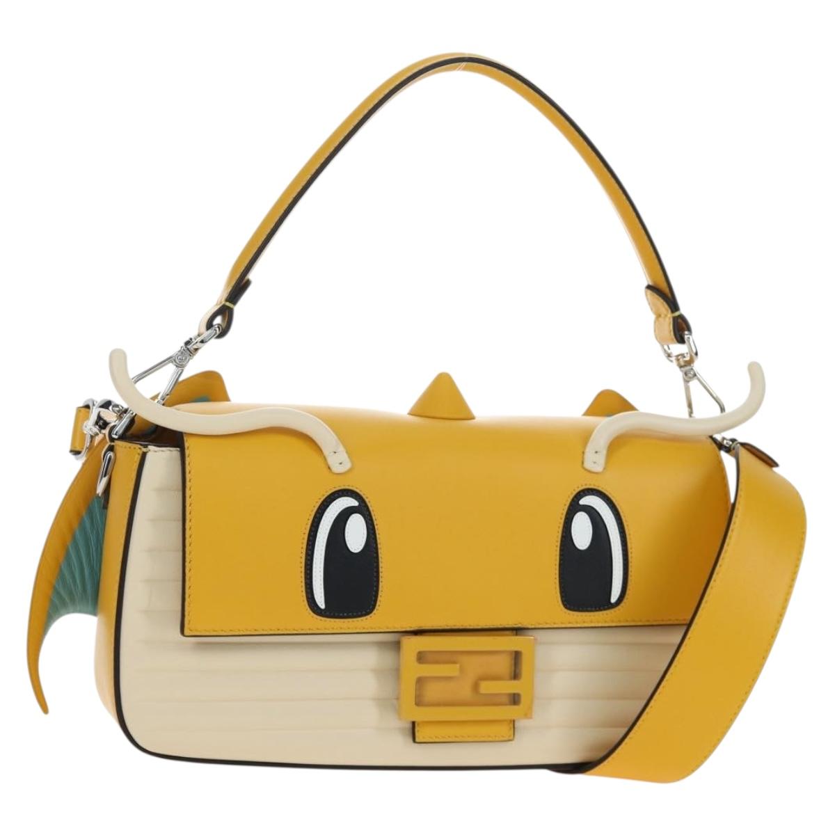FENDI x FRGMT x POKEMON Dragonite Mamma Baguette Yellow 8BR600 Auth 167467SM