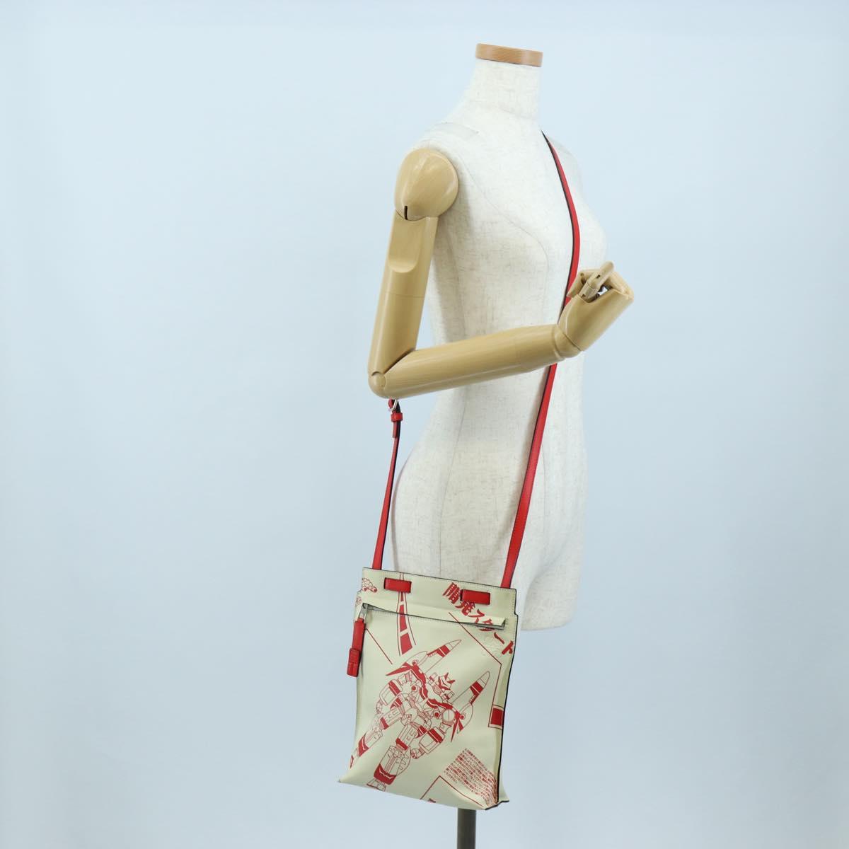 LOEWE Gundam Shoulder Bag Leather Beige Red Auth 167470M