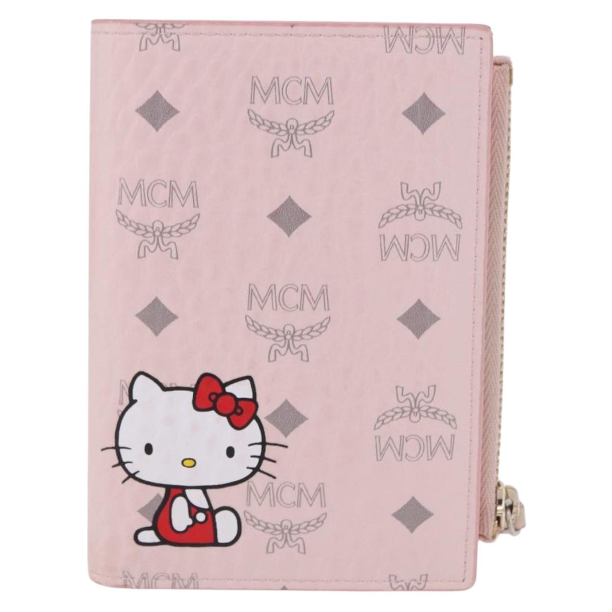 MCM Vicetos Hello Kitty Zip Card Wallet Leather Pink Gold Auth 167472SAM