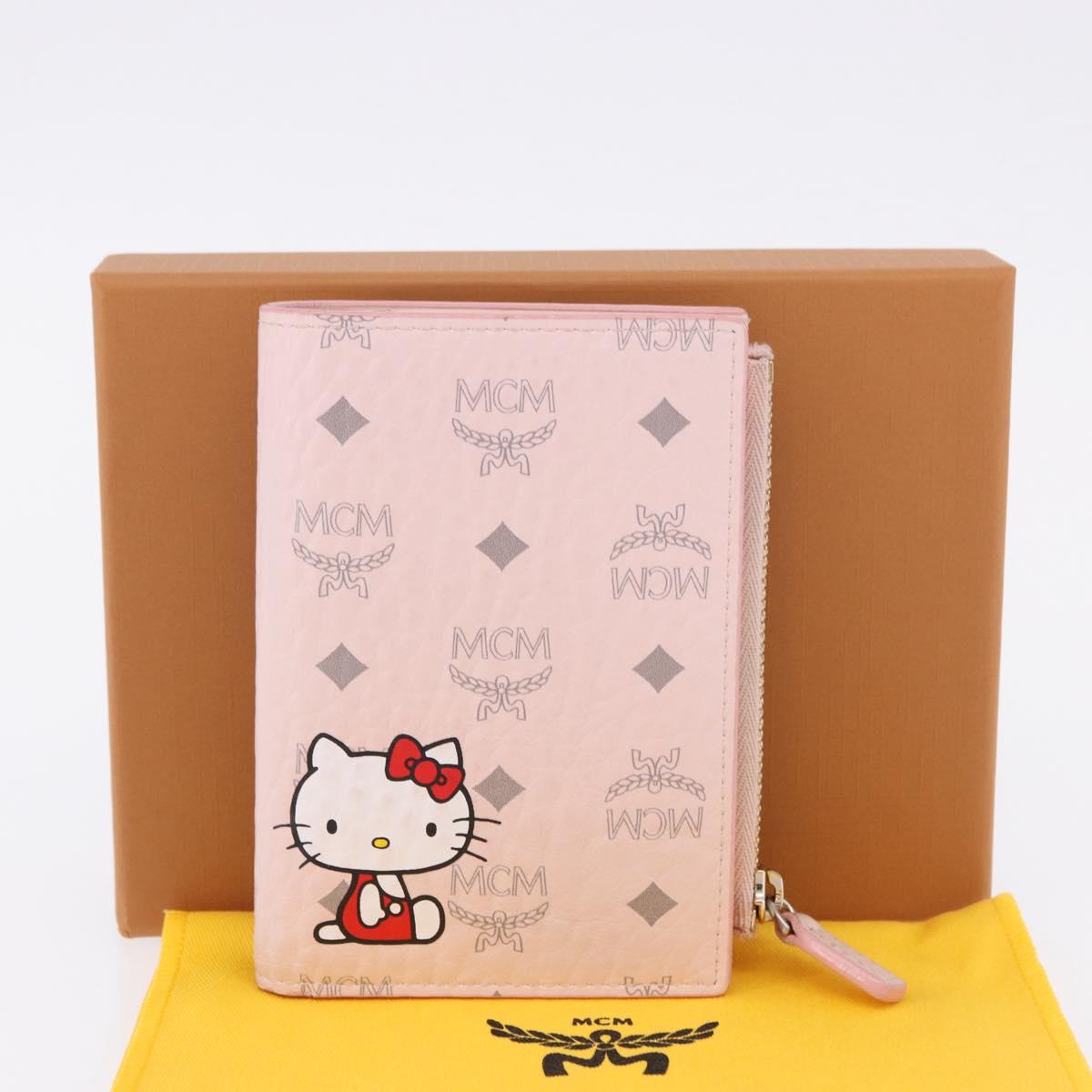 MCM Vicetos Hello Kitty Zip Card Wallet Leather Pink Gold Auth 167472SAM