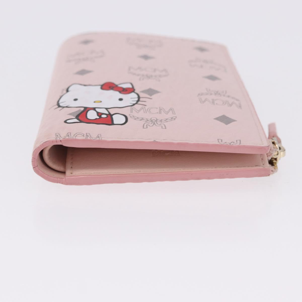 MCM Vicetos Hello Kitty Zip Card Wallet Leather Pink Gold Auth 167472SAM