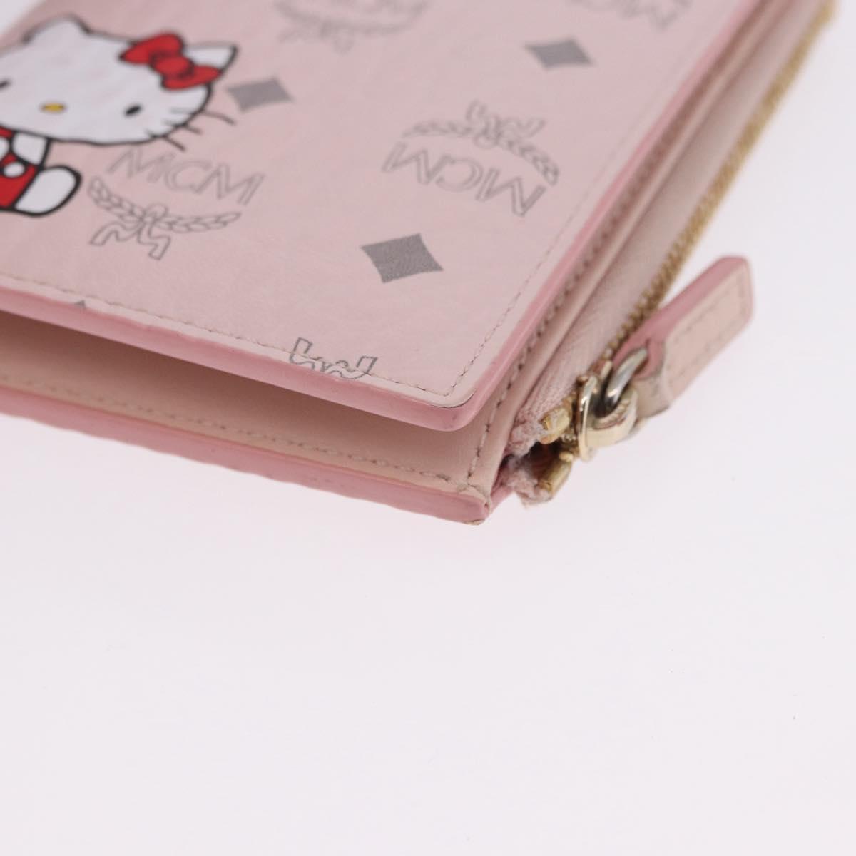 MCM Vicetos Hello Kitty Zip Card Wallet Leather Pink Gold Auth 167472SAM
