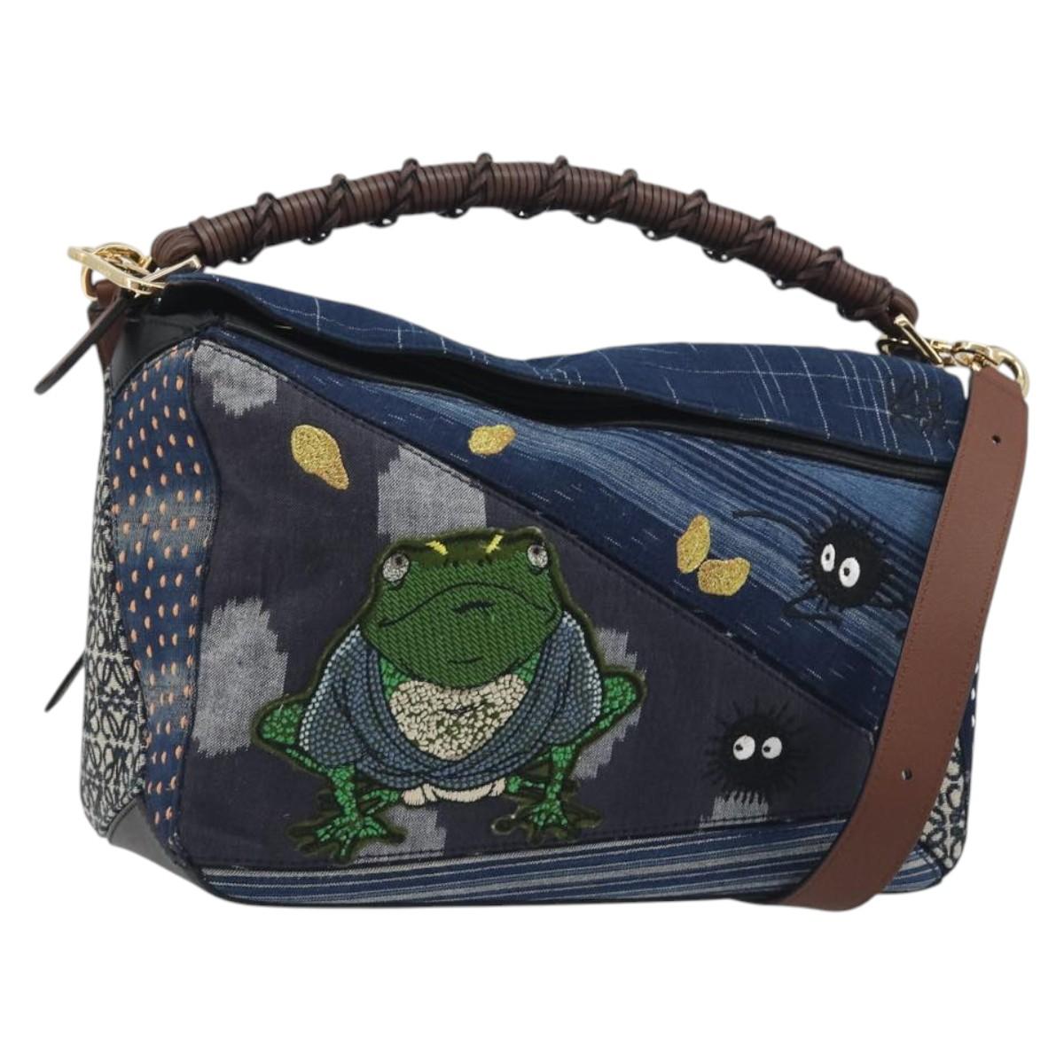 LOEWE x Studio Ghibli Puzzle Bag BORO Blue Frog Soot Sprites Blue Auth 167492SM