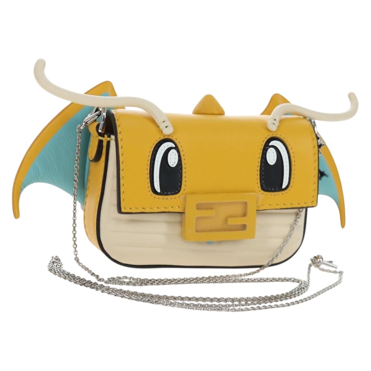 FENDI Dragonite FENDIxFRGMTxPOKÉMON Chain Bag Leather Yellow Auth 167495SM