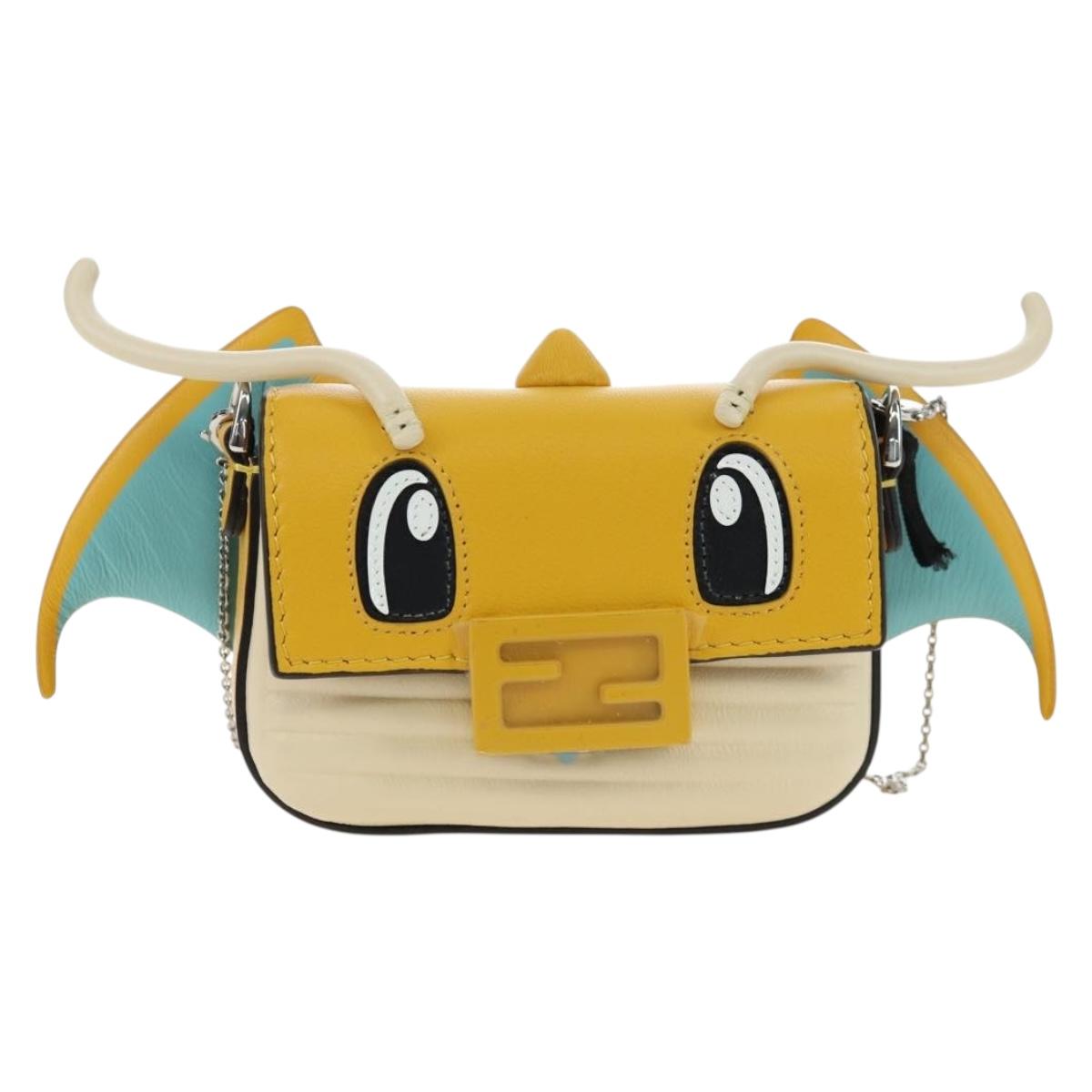 FENDI Dragonite FENDIxFRGMTxPOKÉMON Chain Bag Leather Yellow Auth 167495SM