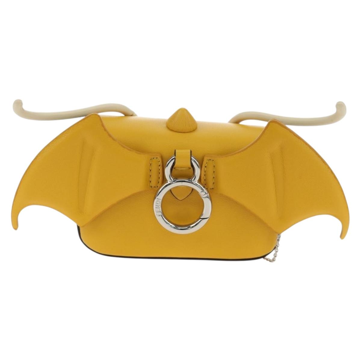 FENDI Dragonite FENDIxFRGMTxPOKÉMON Chain Bag Leather Yellow Auth 167495SM