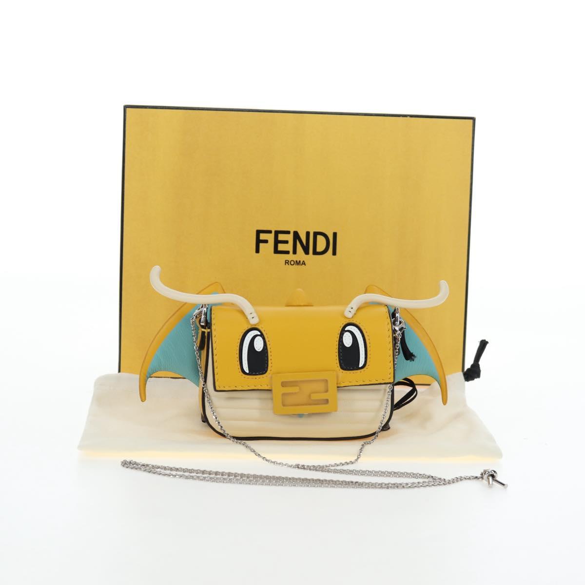 FENDI Dragonite FENDIxFRGMTxPOKÉMON Chain Bag Leather Yellow Auth 167495SM