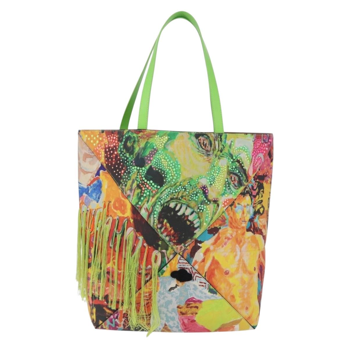 LOEWE Puzzlefold Tote XL Leather Richard Hawkins Green Chrome Auth 167531SM