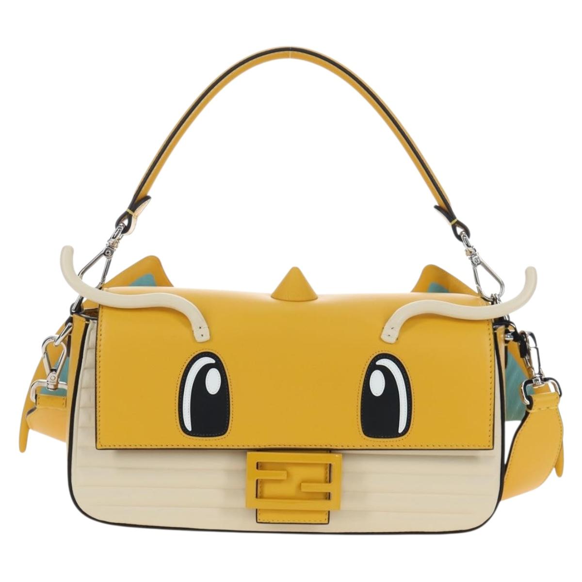 FENDI Dragonite FENDIxFRGMTxPOKÉMON Mamma Baguette Leather Yellow Auth 167542SM