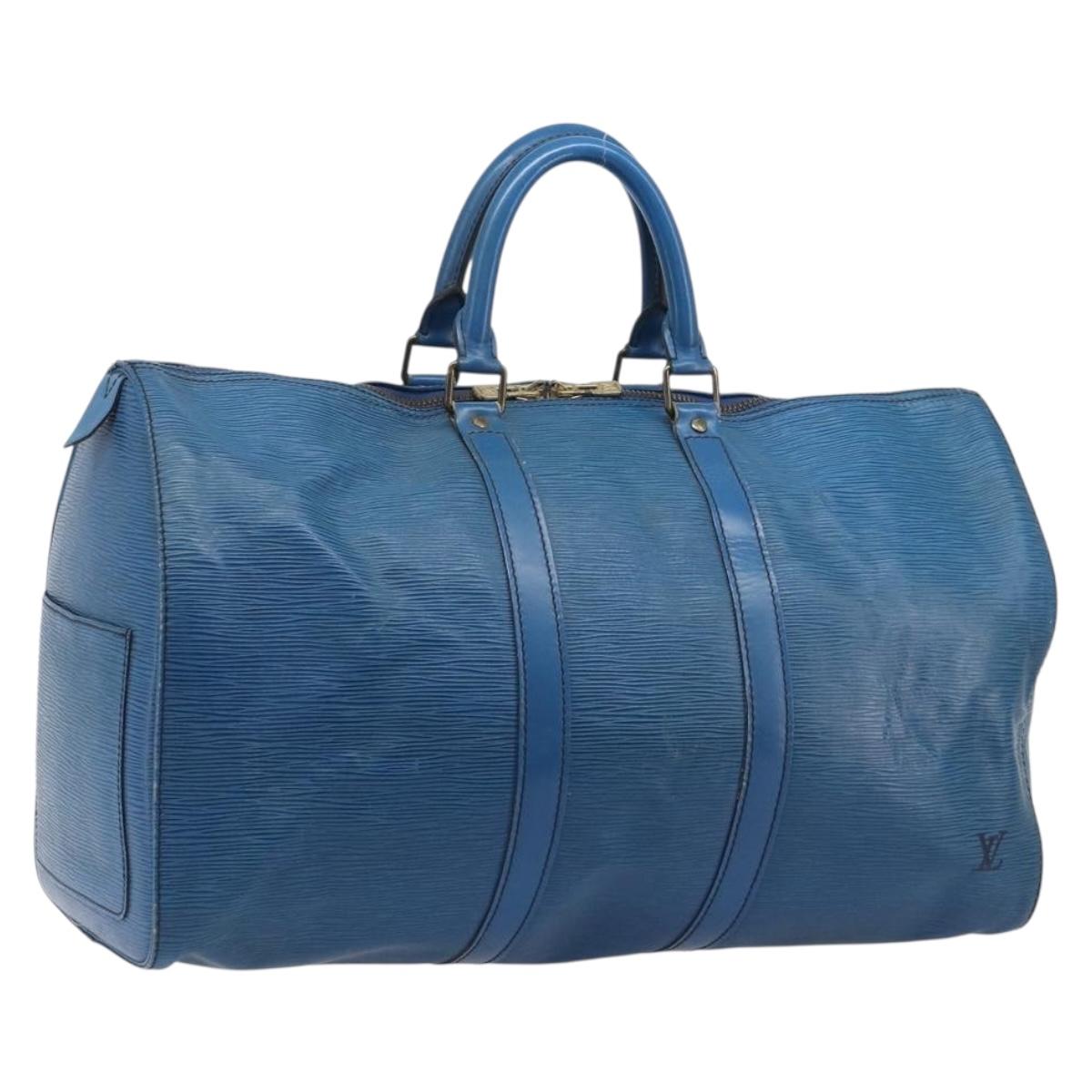 LOUIS VUITTON Epi Keepall 45 Boston Bag Blue M42975 LV Auth 167543