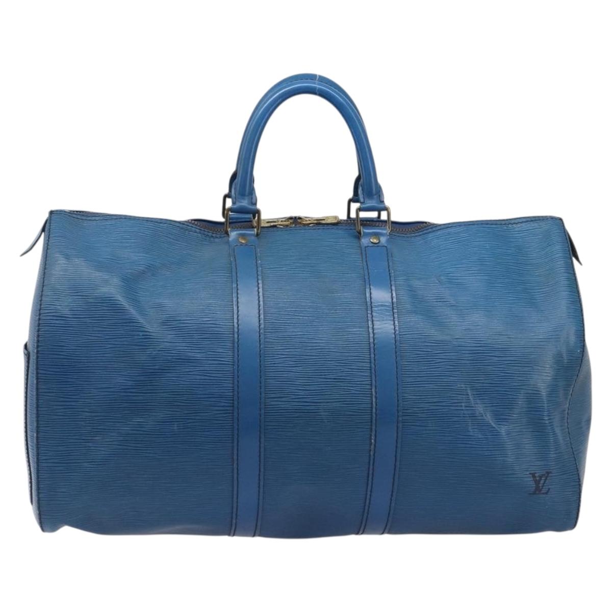 LOUIS VUITTON Epi Keepall 45 Boston Bag Blue M42975 LV Auth 167543