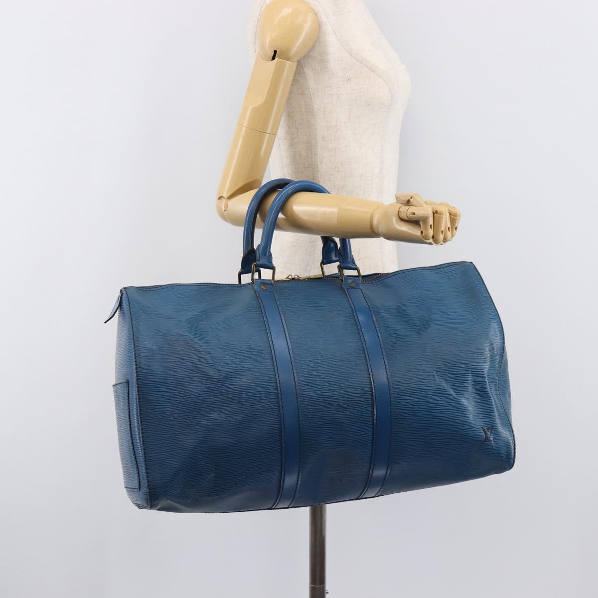 LOUIS VUITTON Epi Keepall 45 Boston Bag Blue M42975 LV Auth 167543