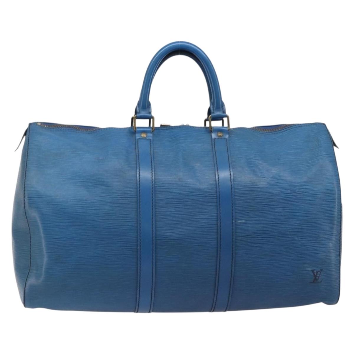 LOUIS VUITTON Epi Keepall 45 Boston Bag Blue M42975 LV Auth 167543