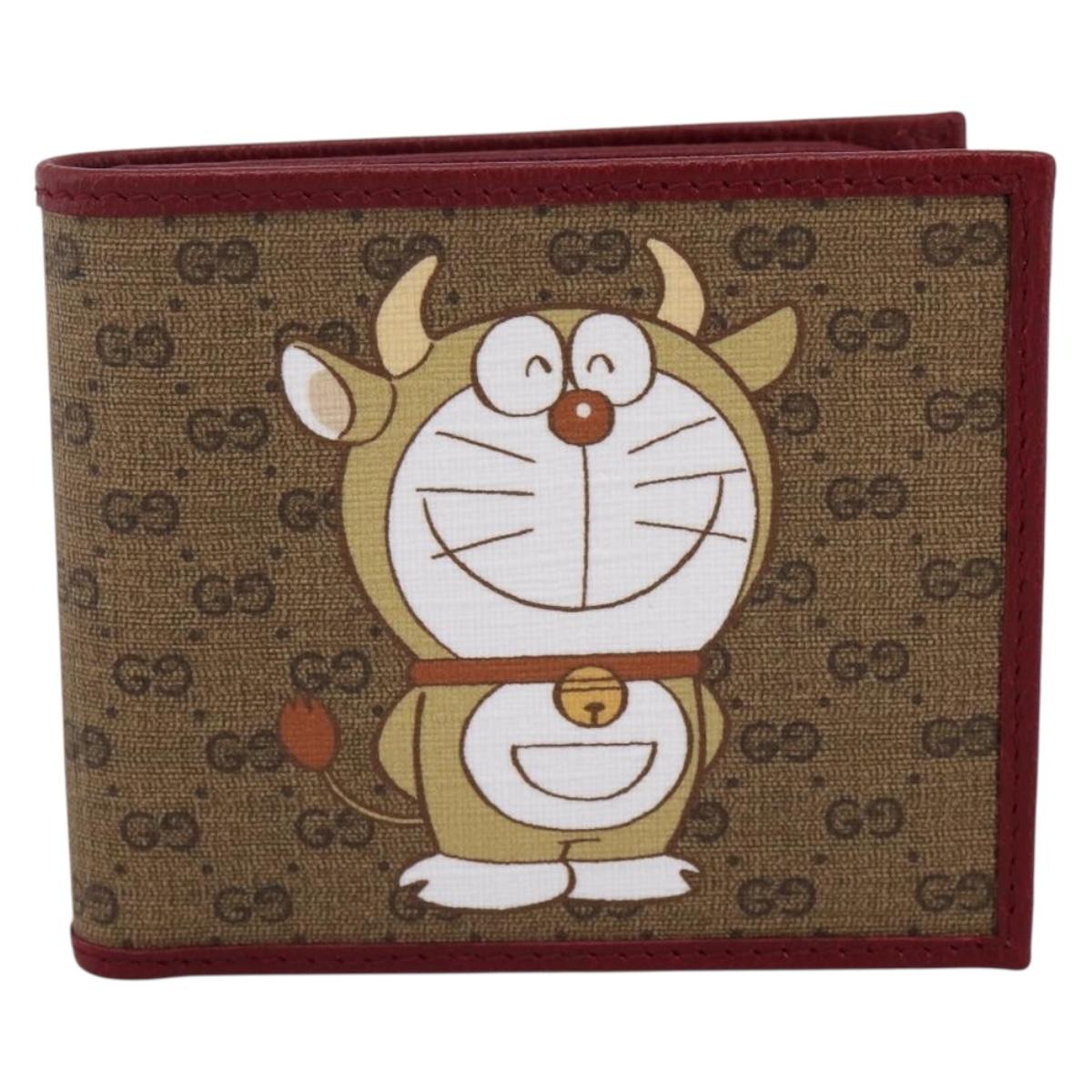 GUCCI x Doraemon Cow Doraemon Wallet Micro GG PVC Beige 654498 Auth 167547SAM