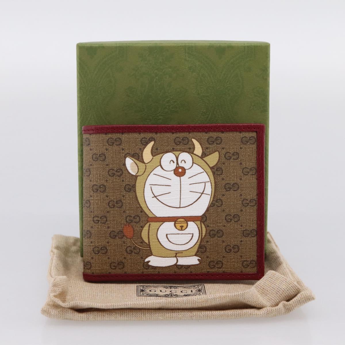 GUCCI x Doraemon Cow Doraemon Wallet Micro GG PVC Beige 654498 Auth 167547SAM