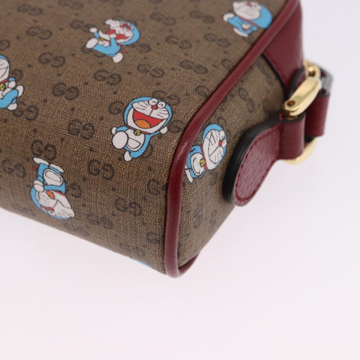 GUCCI x Doraemon Micro GG Shoulder Bag PVC Brown Gold Tone 647784 Auth 167564SAM