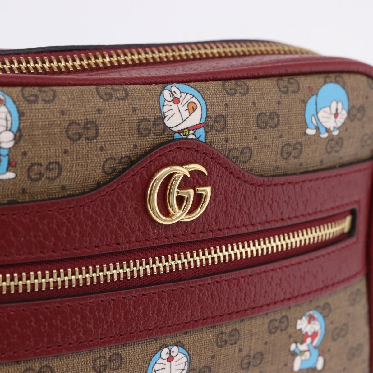 GUCCI x Doraemon Micro GG Shoulder Bag PVC Brown Gold Tone 647784 Auth 167564SAM