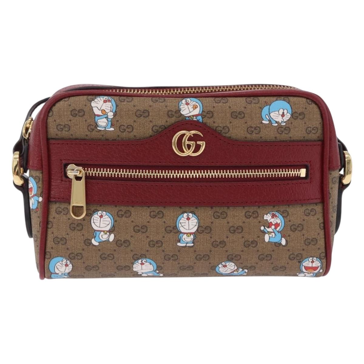 GUCCI x Doraemon Micro GG Shoulder Bag PVC Brown Gold Tone 647784 Auth 167564SAM