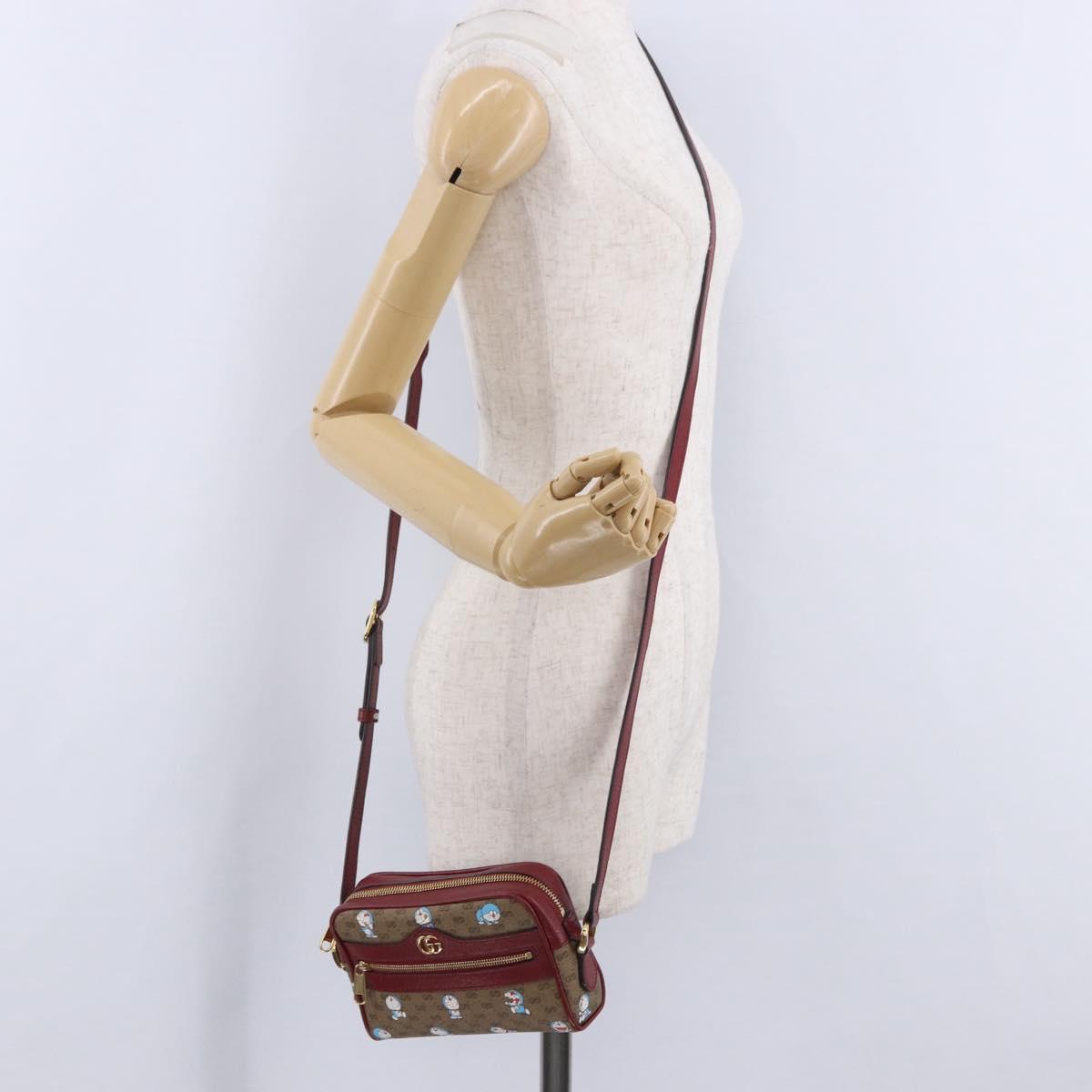 GUCCI x Doraemon Micro GG Shoulder Bag PVC Brown Gold Tone 647784 Auth 167564SAM