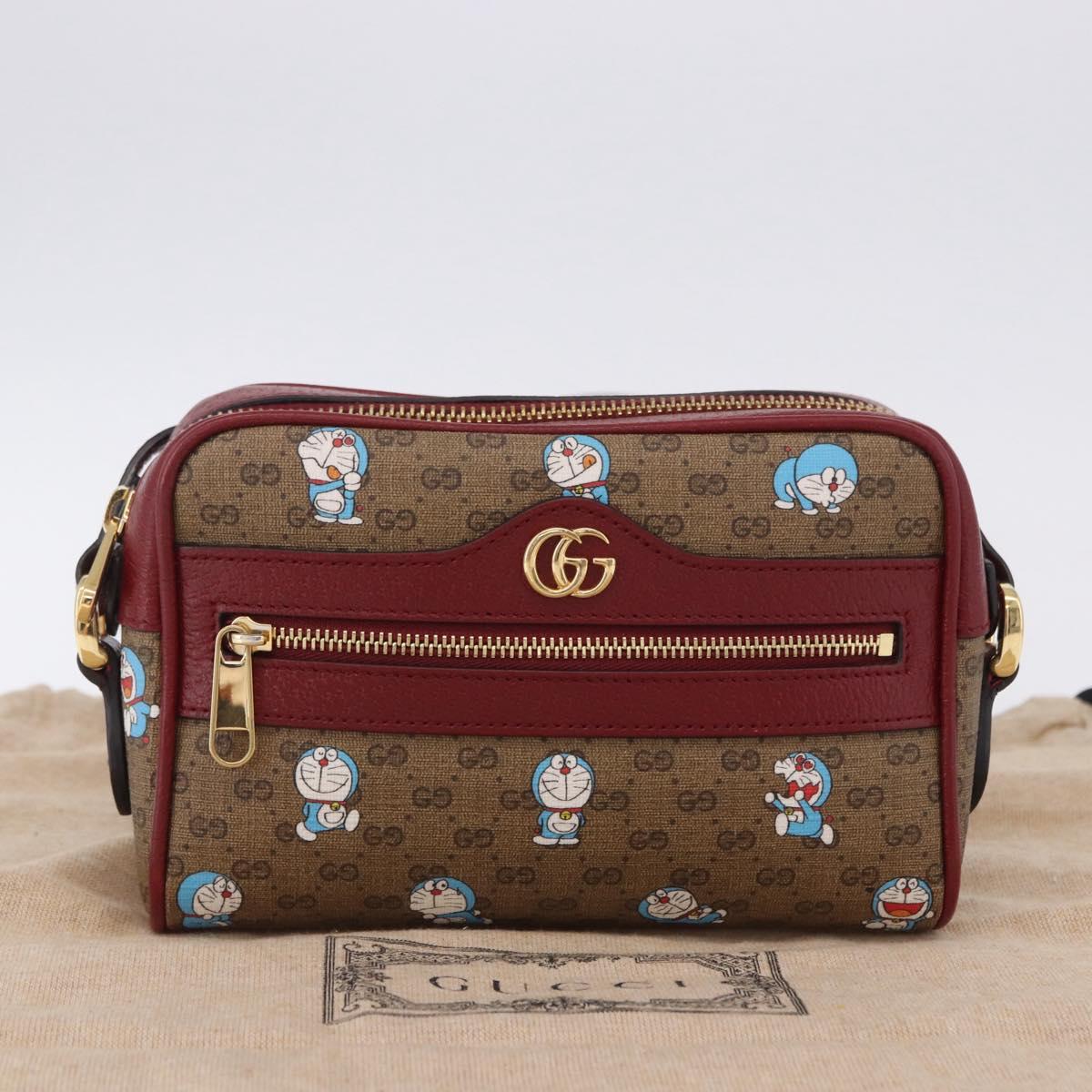 GUCCI x Doraemon Micro GG Shoulder Bag PVC Brown Gold Tone 647784 Auth 167564SAM