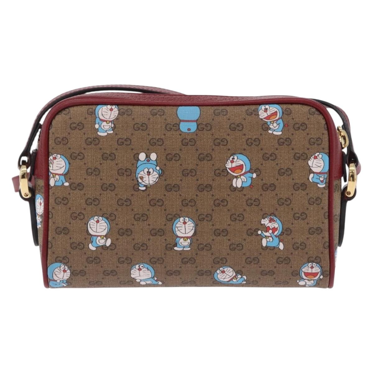 GUCCI x Doraemon Micro GG Shoulder Bag PVC Brown Gold Tone 647784 Auth 167564SAM