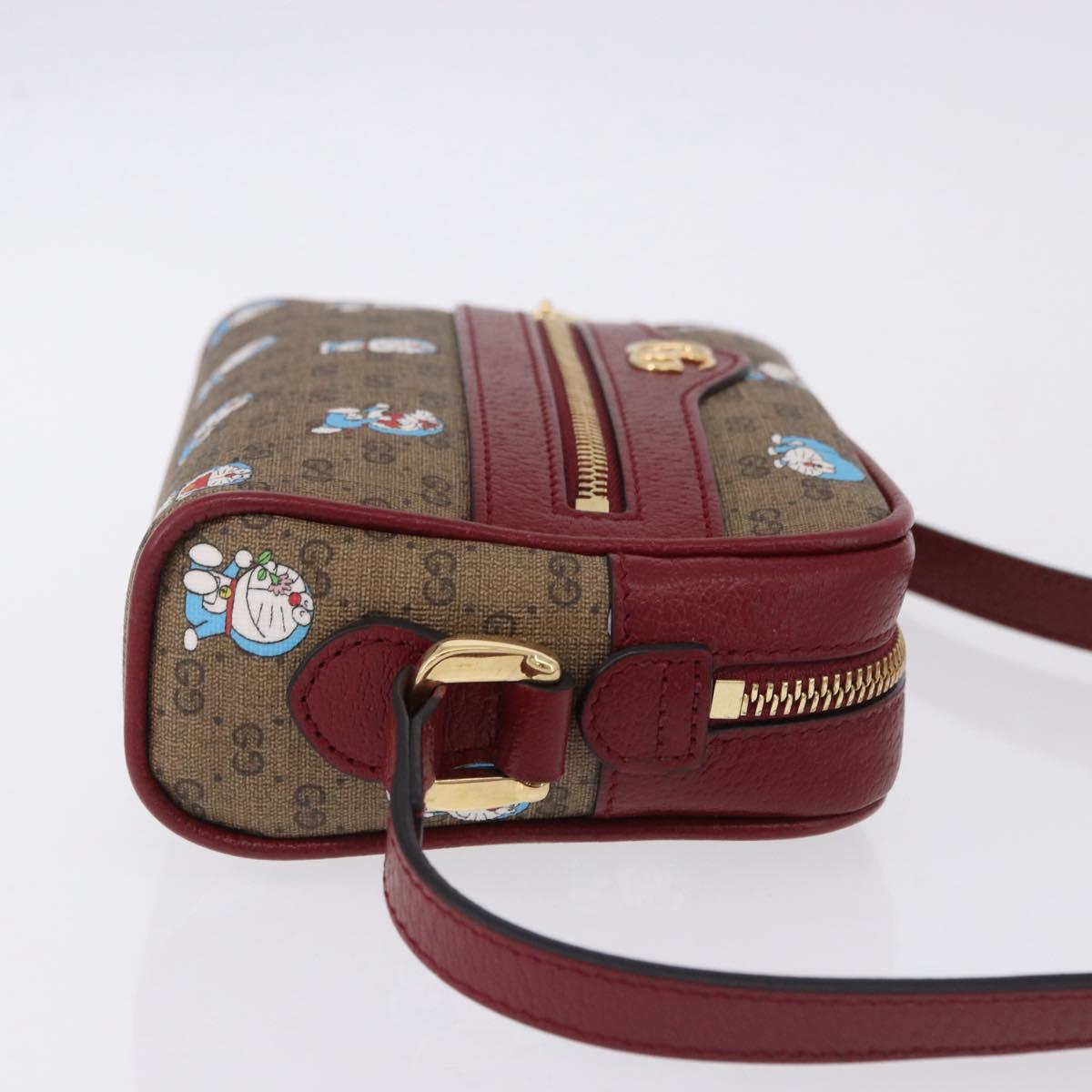GUCCI x Doraemon Micro GG Shoulder Bag PVC Brown Gold Tone 647784 Auth 167564SAM