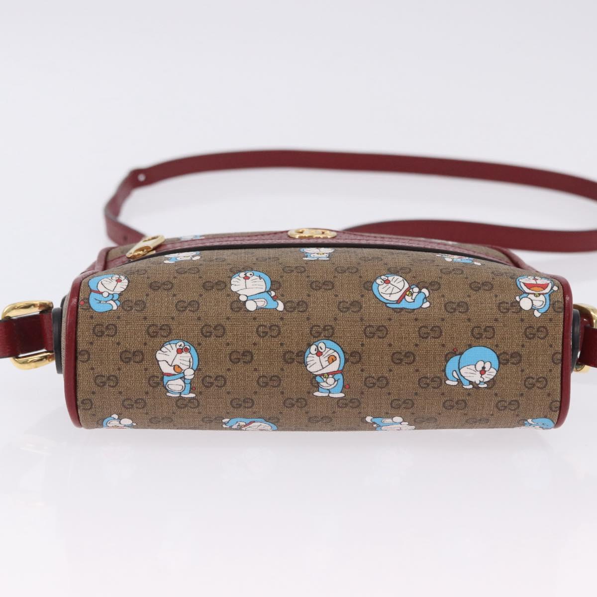 GUCCI x Doraemon Micro GG Shoulder Bag PVC Brown Gold Tone 647784 Auth 167564SAM