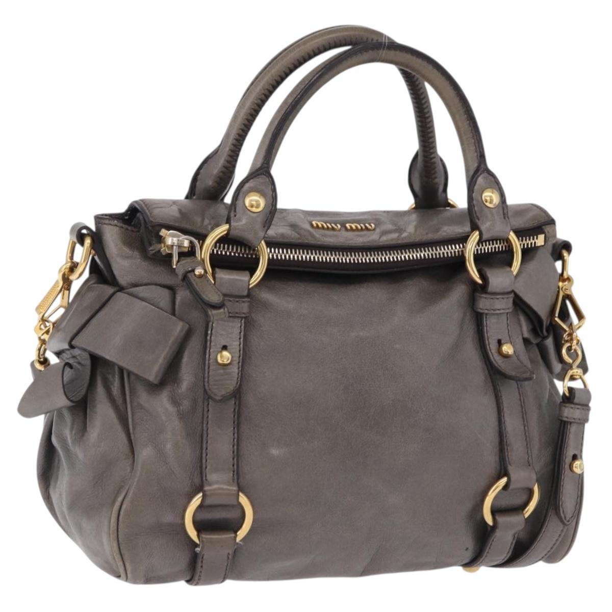 Miu Miu Vitter Lux Hand Bag Leather 2way Gray Gold Tone Auth 167565V