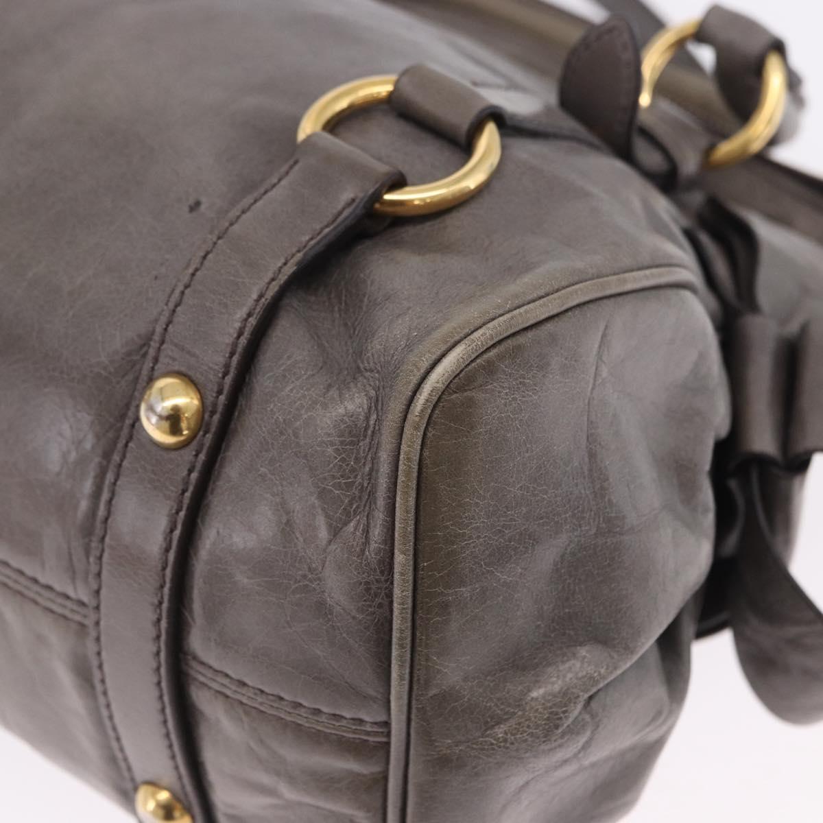 Miu Miu Vitter Lux Hand Bag Leather 2way Gray Gold Tone Auth 167565V