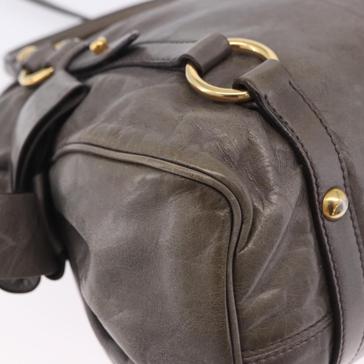 Miu Miu Vitter Lux Hand Bag Leather 2way Gray Gold Tone Auth 167565V