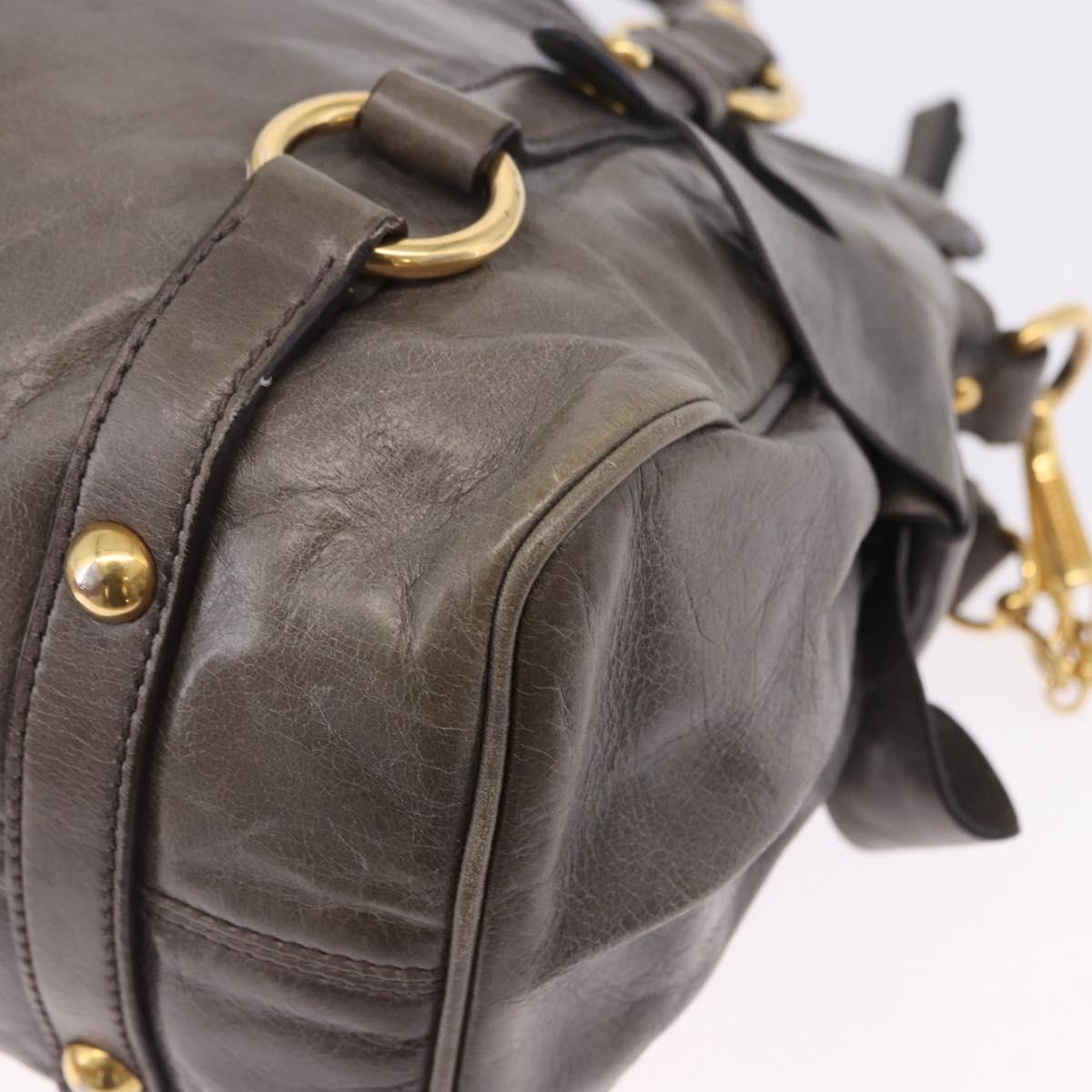 Miu Miu Vitter Lux Hand Bag Leather 2way Gray Gold Tone Auth 167565V