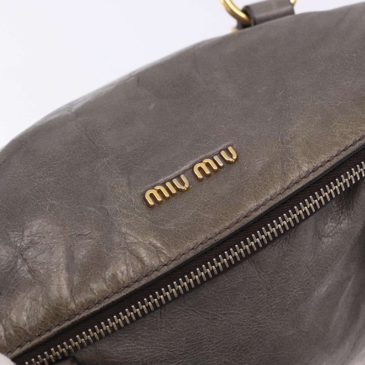 Miu Miu Vitter Lux Hand Bag Leather 2way Gray Gold Tone Auth 167565V